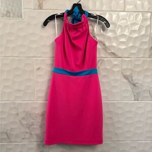 Elegant Pink and Blue Halter Dress